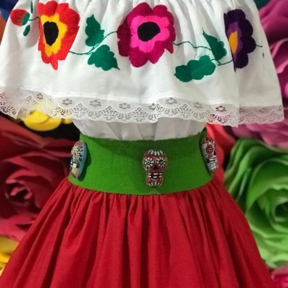 Mexican Red SKIRT ONLY day of the dead Handmade- B - Picture 2 of 2